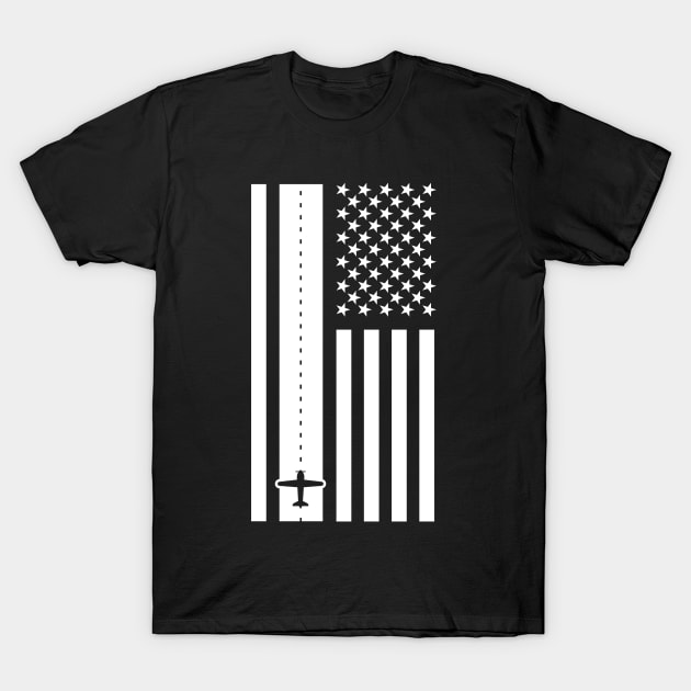 Airplane Pilot & American Flag - Airport Runway T-Shirt by MeatMan